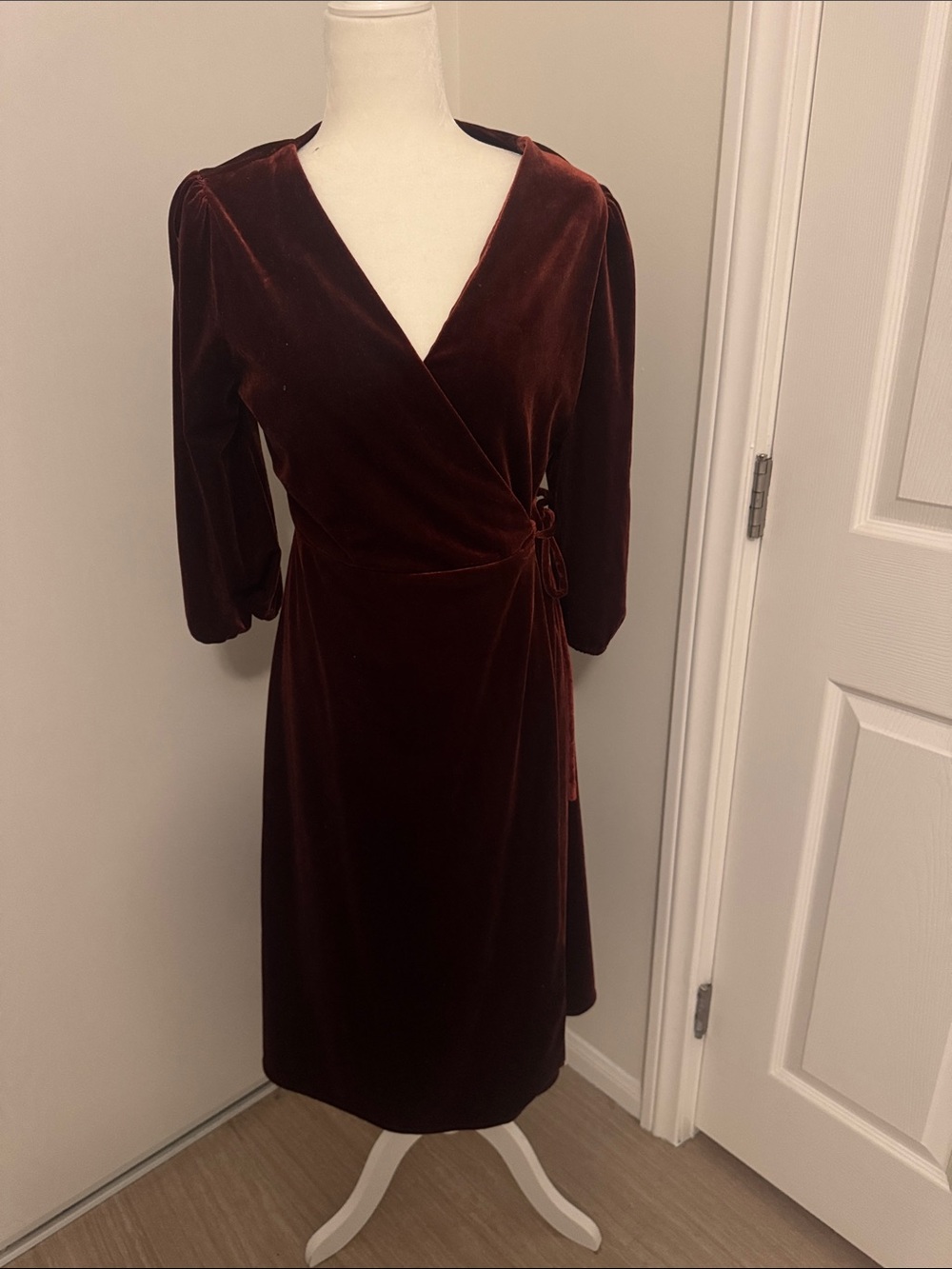 Women's Burgundy Velvet Wrap Dress
